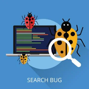Computer With Bug And Magnifying Glass Stock Illustration