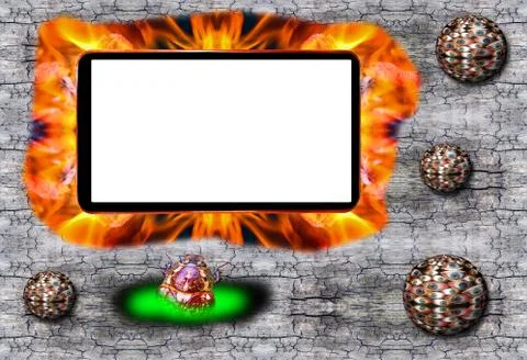 Computer bug and viruses attack on cell phone with blank white screen on crac Stock Photos