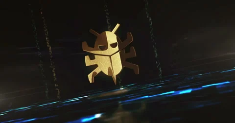 Computer bug cyber attack golden metal shine symbol Stock Footage 348032214
