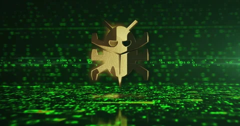 Computer bug cyber attack golden metal shine symbol Stock Footage 348032244