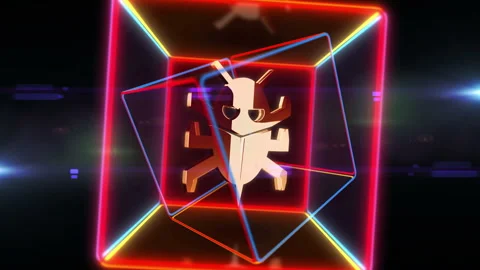 Computer bug cyber attack golden symbol in neon box Stock Footage 348564403