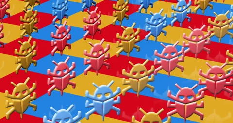 Computer bug cyber attack multiple 3d symbol loop seamless Stock Footage 348182347