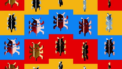 Computer bug cyber attack multiple 3d golden symbols Stock Footage 348564402