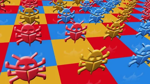 Computer bug cyber attack multiple 3d symbol loop seamless Stock Footage 348564421