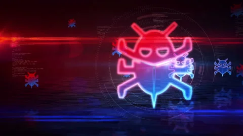 Computer bug cyber attack symbol looped tunnel animation Stock Footage 348181674