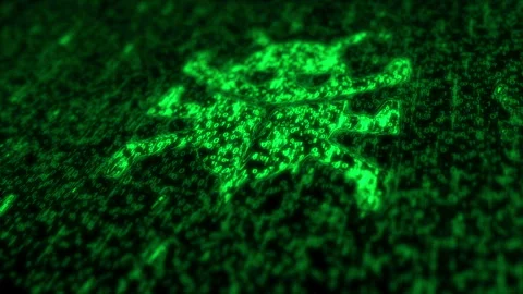 Computer bug cyber attack symbol matrix style Stock Footage 348181821