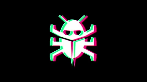 Computer bug cyber attack symbol with noise glitch Stock Footage 348182058
