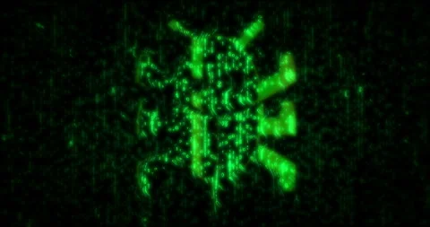 Computer bug cyber attack symbol matrix style Stock Footage 348182245