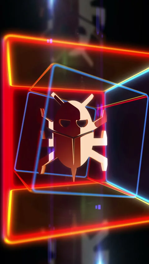 Computer bug cyber attack symbol in box vertical video Stock Footage 348564039