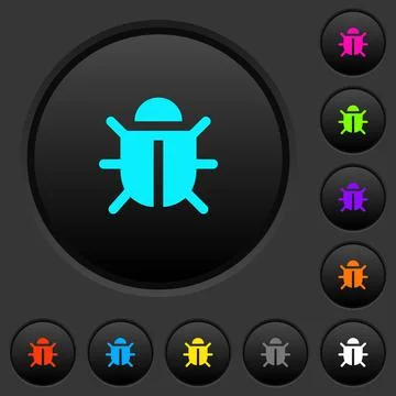 Computer bug dark push buttons with color icons Stock Illustration