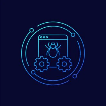 Computer bug, debugging icon, linear design Stock Illustration
