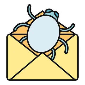 Computer bug emerging from email envelope malware concept Illustrazione stock