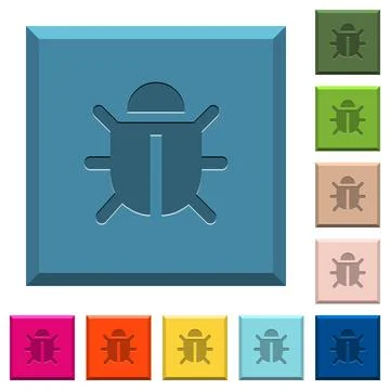 Computer bug engraved icons on edged square buttons Stock Illustration