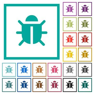Computer bug flat color icons with quadrant frames Stock Illustration