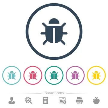 Computer bug flat color icons in round outlines Stock Illustration