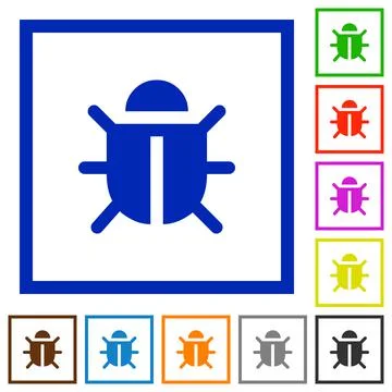 Computer bug flat framed icons Stock Illustration