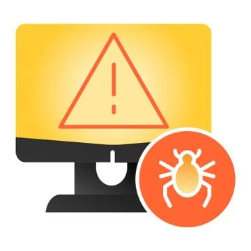 Computer with bug flat icon. Alert message on desktop color icons in trendy flat Stockillustratie