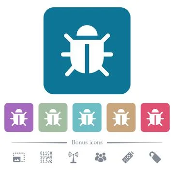 Computer bug flat icons on color rounded square backgrounds Illustrazione stock