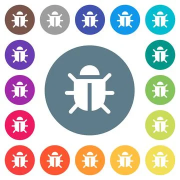 Computer bug flat white icons on round color backgrounds Illustrazione stock