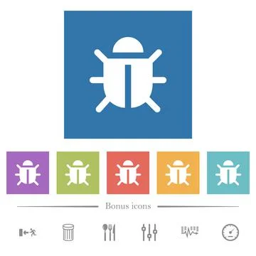 Computer bug flat white icons in square backgrounds Illustrazione stock