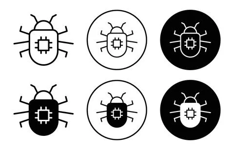 Computer bug icon collection of outline thin line symbol or sign 스톡 일러스트