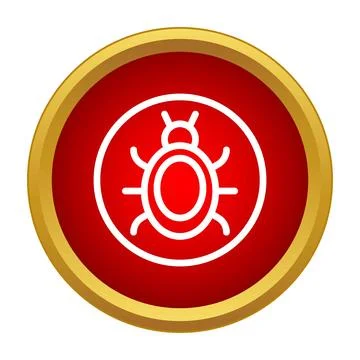Computer bug icon warning symbol on red button Stock Illustration