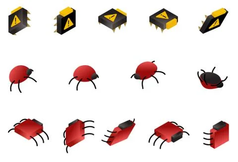 Computer bug isometric icon set isolated on white Stock Illustration