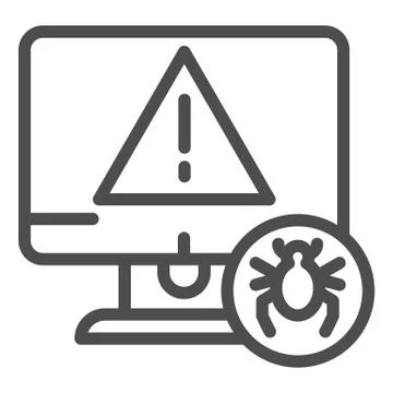 Computer with bug line icon. Alert message on desktop vector illustration Stockillustratie