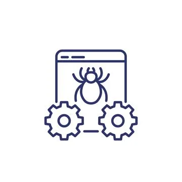 Computer bug line icon on white Stock Illustration