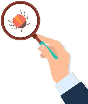 Computer bug in magnifier. Sign for mobile concept and web design. Computer Stock Illustration