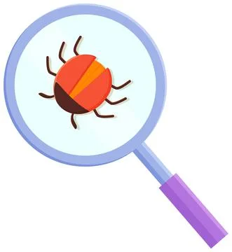 Computer bug in magnifier. Sign for mobile concept and web design. Computer Stock Illustration