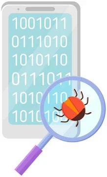 Computer bug in magnifier. Sign for mobile concept and web design. Computer Stock Illustration