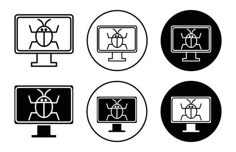 Computer bug outline line icon set sign for web app Stock Illustration