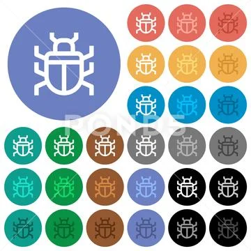 Computer bug outline round flat multi colored icons Illustration #250907764