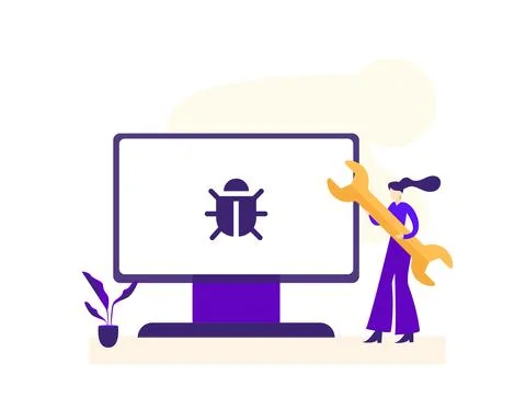 Computer Bug on Screen Flat Design Stock Illustration