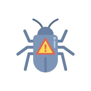 Computer bug is showing a warning sign on a screen Stock Illustration