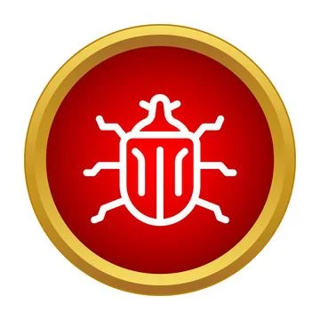 Computer bug software error icon with red alert circle Stock Illustration