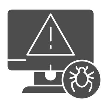 Computer with bug solid icon. Alert message on desktop vector illustration Stock Illustration
