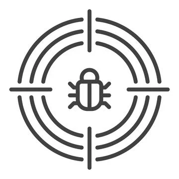 Computer Bug in Target vector Internet Security thin line icon or design el.. Stock Illustration