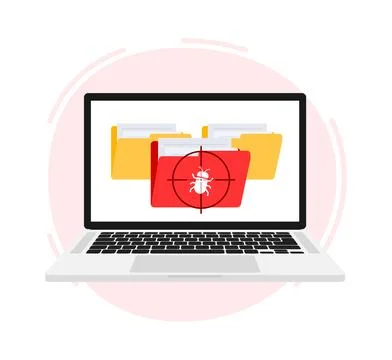 Computer Bug Targeted in Crosshairs on Laptop Screen Concept for Cybersecurity Stock Illustration