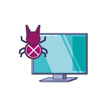 Computer with bug virus infection icon Illustrazione stock