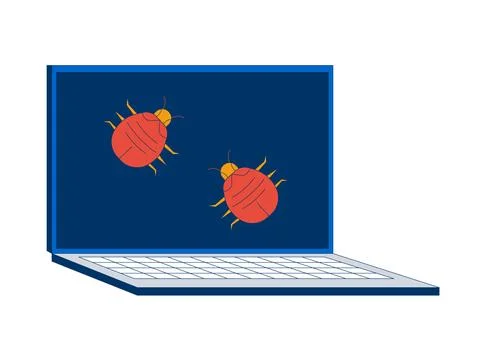 Computer bugs crawling on laptop screen 2D cartoon object Illustrazione stock