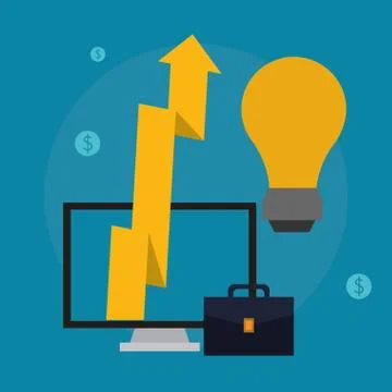 Computer bulb arrow suitcase business icon. Vector graphic Stock Illustration