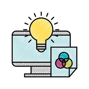 Computer bulb idea creativity paper color tone 스톡 일러스트