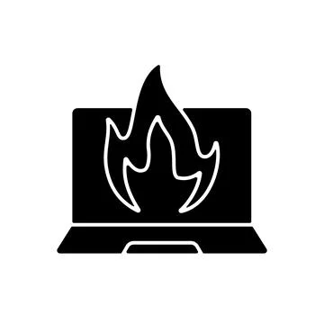 Computer burning black glyph icon Stock Illustration