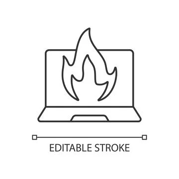 Computer burning linear icon Stock Illustration