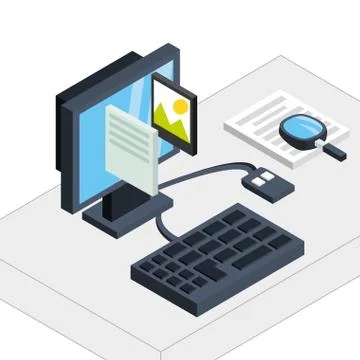 Computer with business apps connection Illustrazione stock