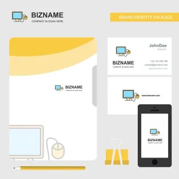 Computer  Business Logo, File Cover Visiting Card and Mobile App Design. Vect Stock Illustration