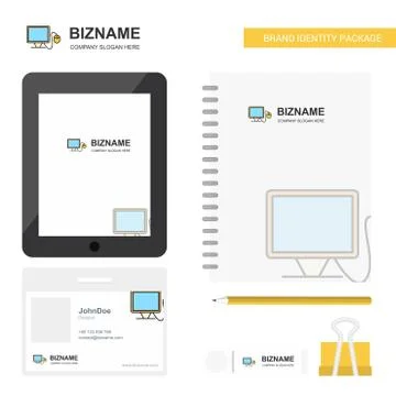 Computer  Business Logo, Tab App, Diary PVC Employee Card and USB Brand Stati Stock Illustration