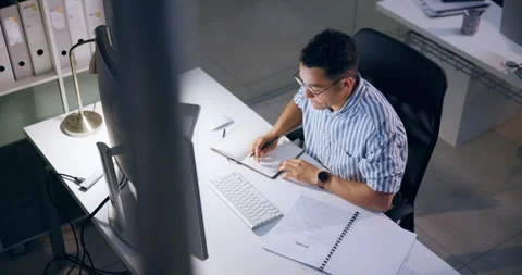 Computer, business man and typing notes for research, info or online report. Top Stock Footage 286184845